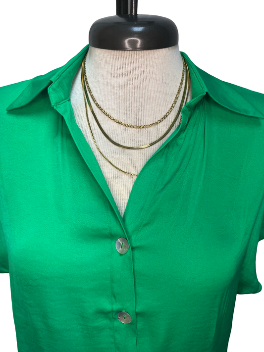 Drop Shoulder Button Up Blouse Peridot