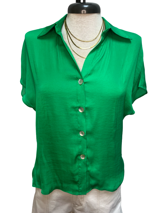 Drop Shoulder Button Up Blouse Peridot