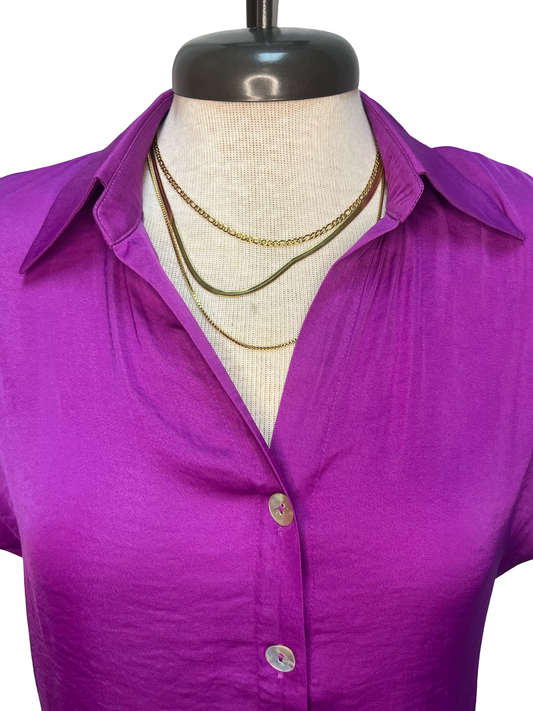 Drop Shoulder Button Up Blouse Viola