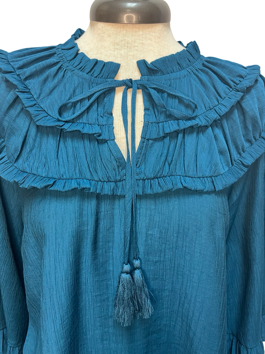 Long Sleeve Yoked Blouse Teal