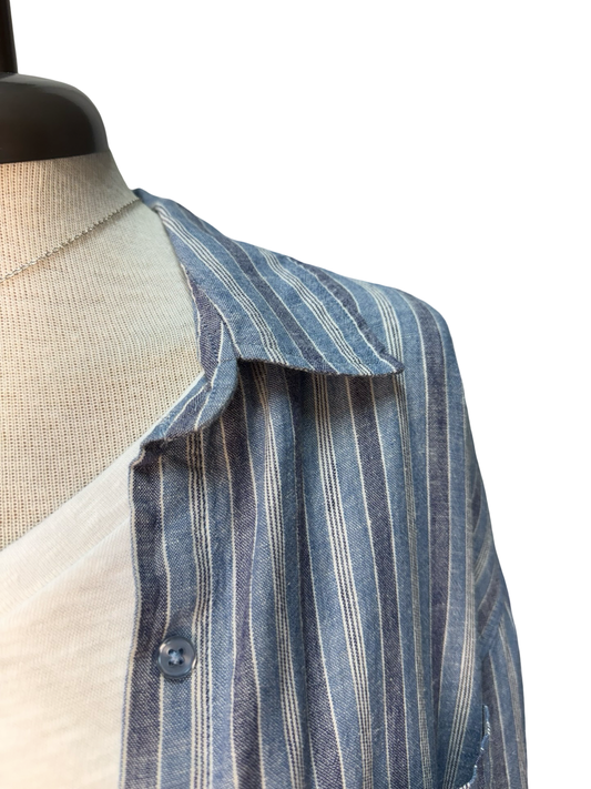 Perfect Striped Button Up Top Indigo