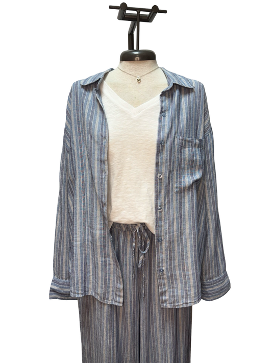 Perfect Striped Button Up Top Indigo