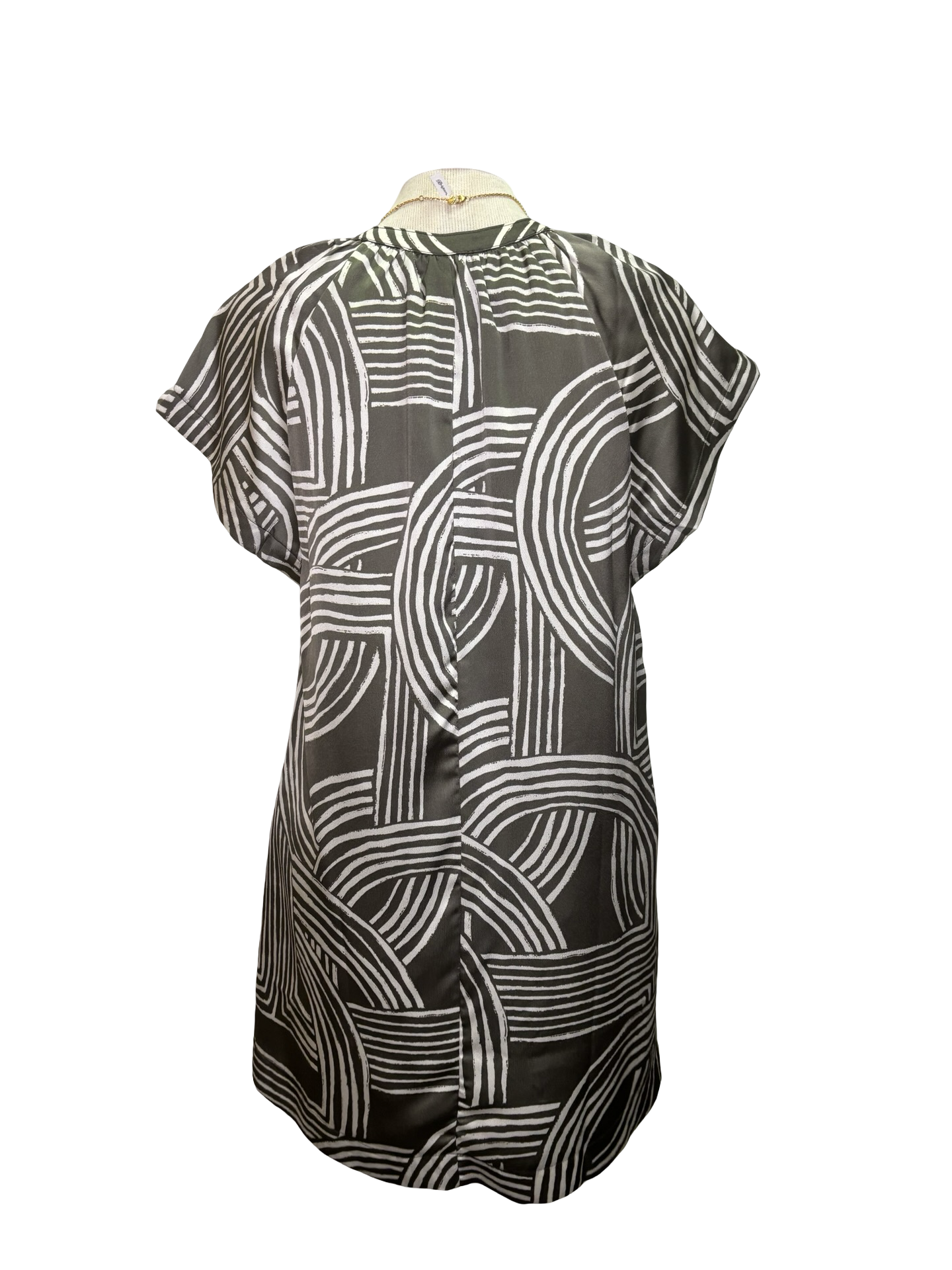 Print Tunic Mini Dress Khaki