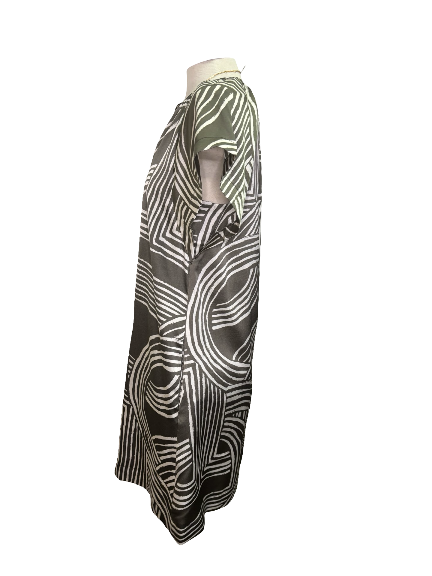 Print Tunic Mini Dress Khaki