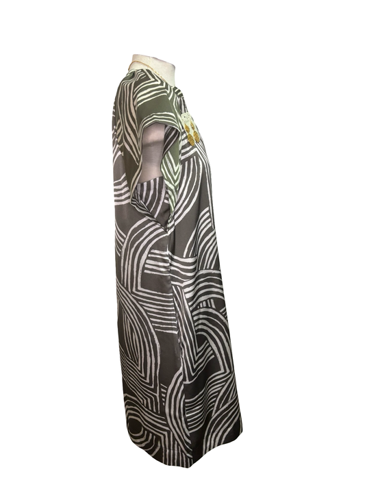 Print Tunic Mini Dress Khaki