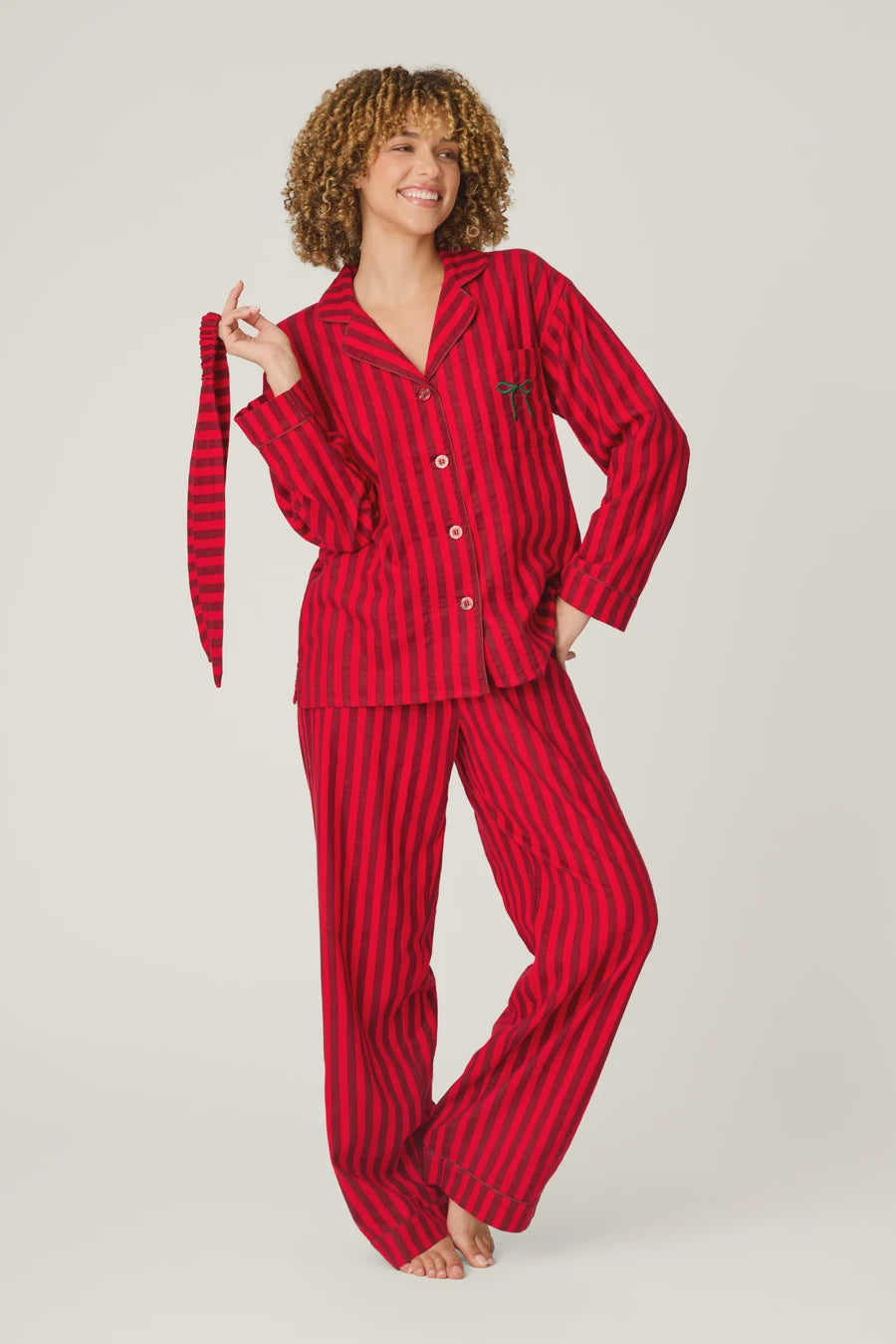 Bow Icon 3-Piece Long Sleeve Flannel PJ Set