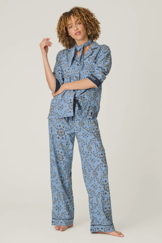 Classic Paisley Bandana Print 3-Piece Long Sleeve Flannel PJ Set