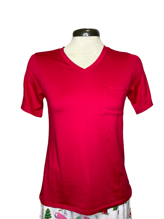 Highlands V Neck Pocket Tee Red
