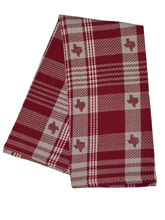 Howdy Plaid Jacquard Hand Towel Maroon/Grey