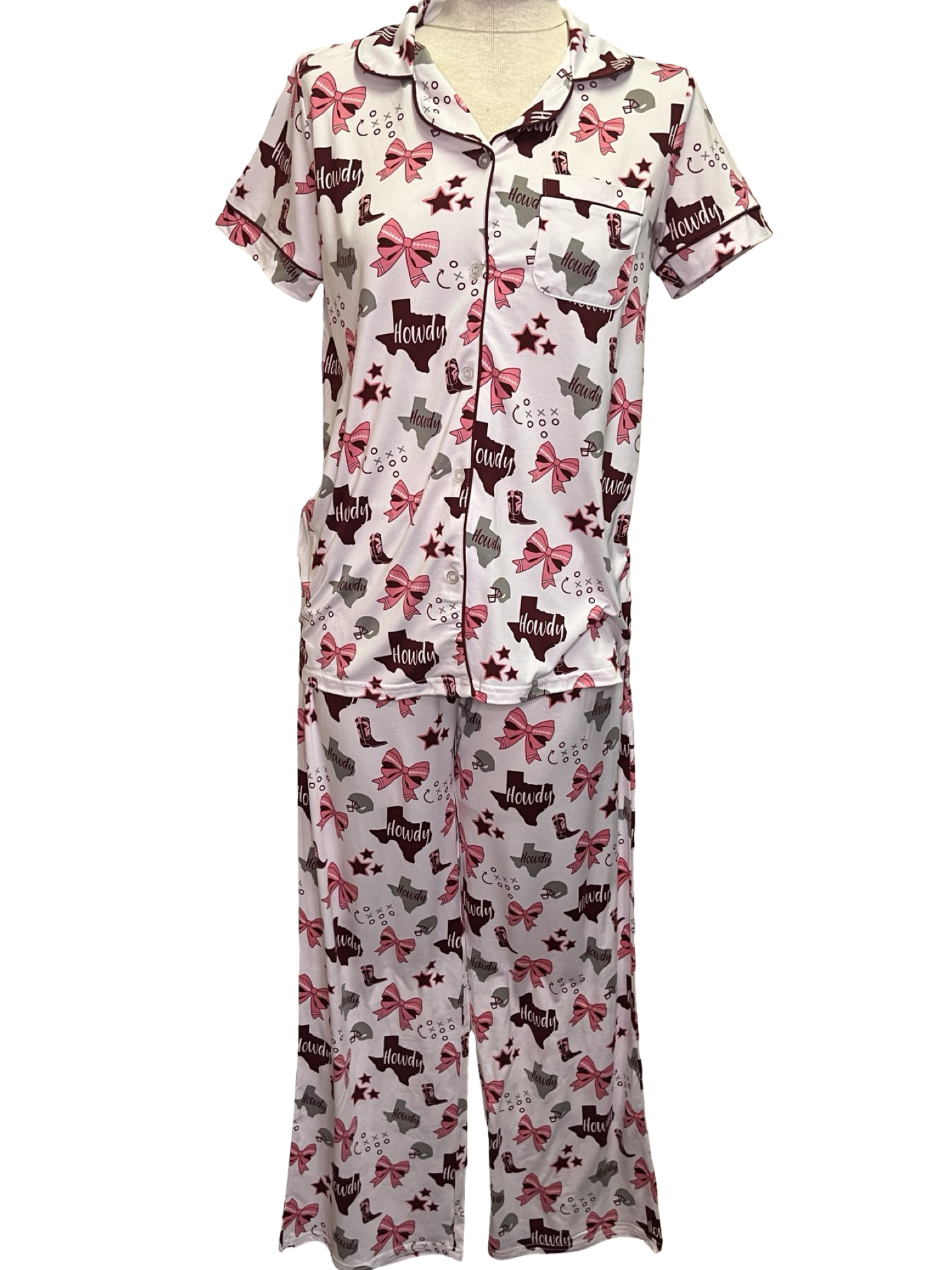 Put a Bow On It Sleep Pants White/Maroon/Pink