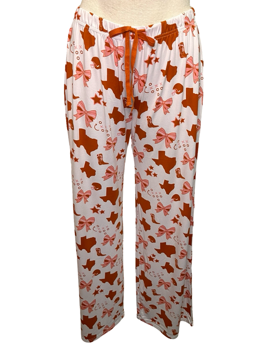 Put a Bow On It Sleep Pants White/Burnt Orange/Pink