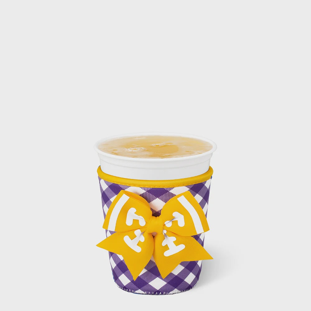 Gameday Gingham Purple & Gold Small Iced Cup Coolie