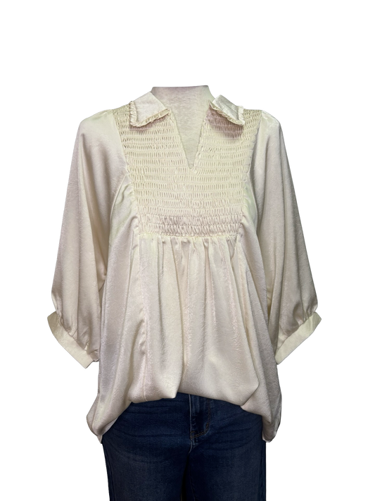 Satin V Neck Blouse Cream