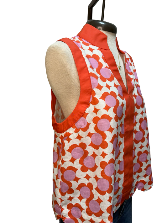Scallop Hem Printed Top Coral
