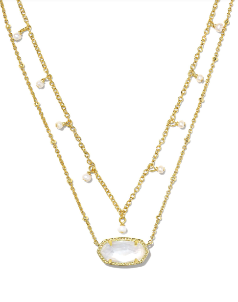 Elisa Pearl Multi Strand Necklace Gold Ivory Mother of Pearl