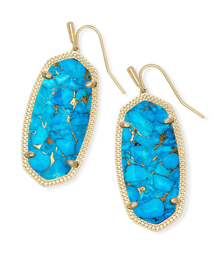 Elle Drop Earrings Gold Bronze Veined Turq