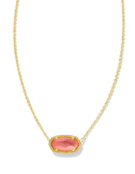 Elisa Short Pendant Necklace Gold Coral Mother of Pearl