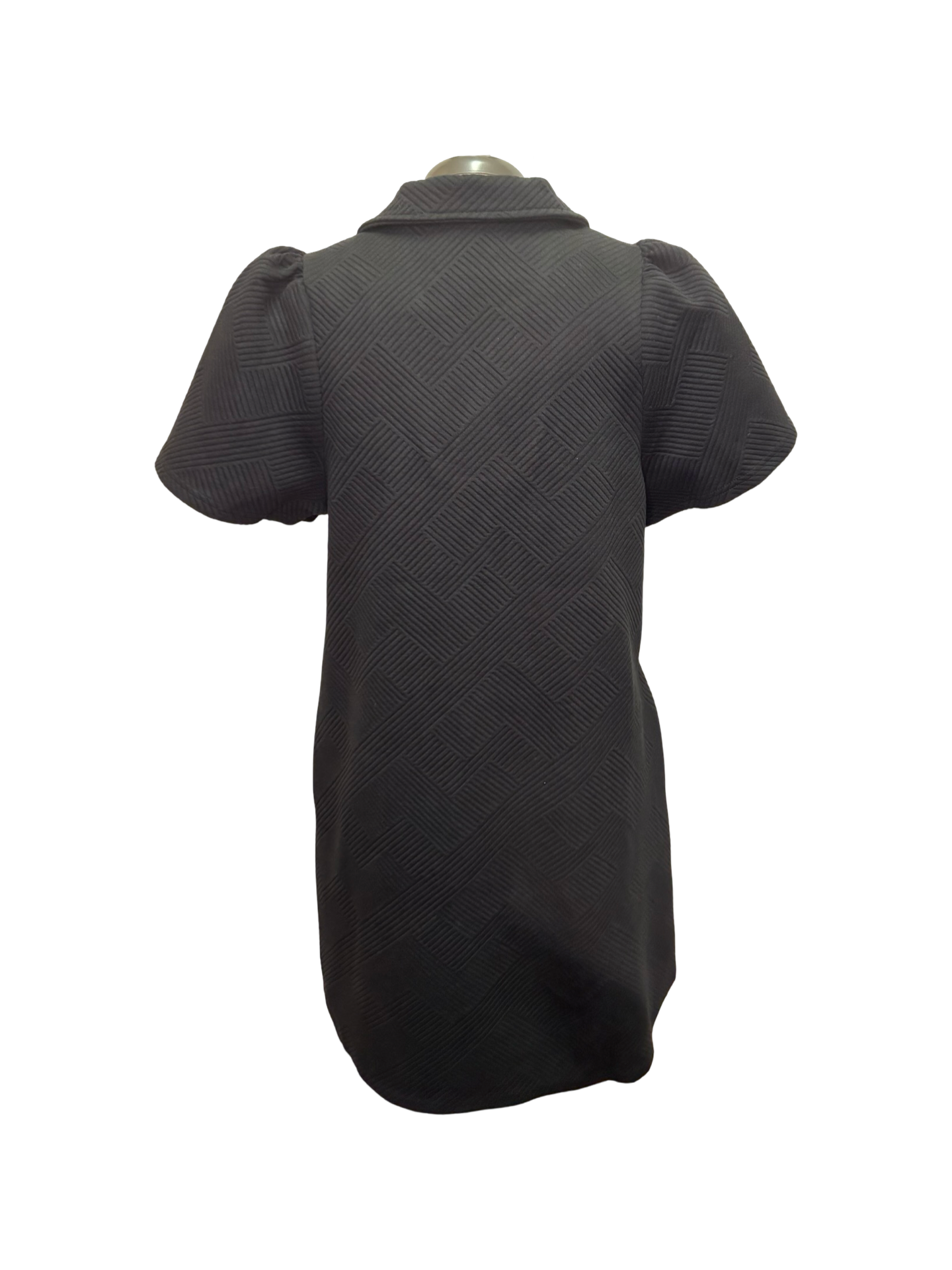 Collared Textured Dress Black