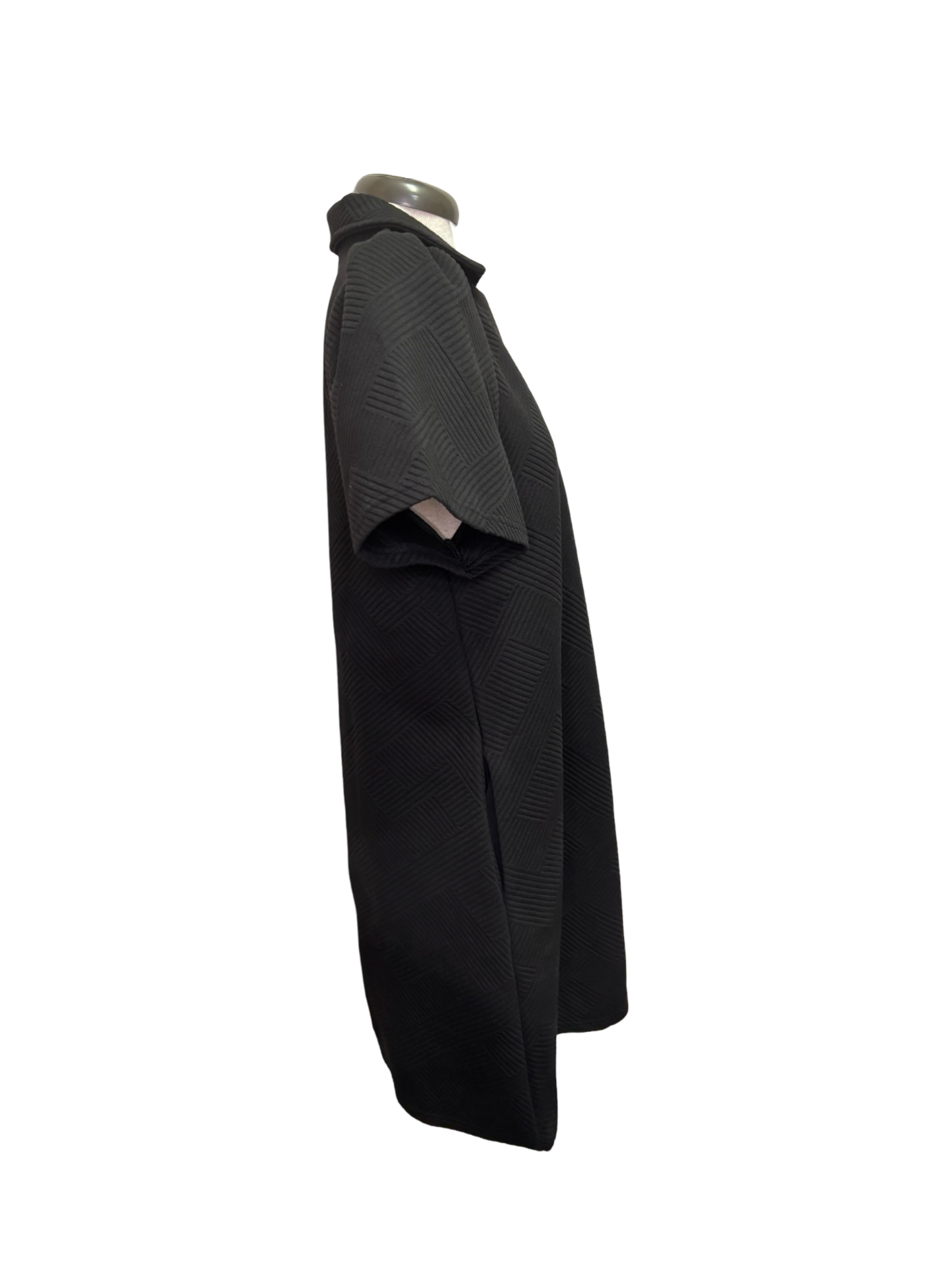 Collared Textured Dress Black