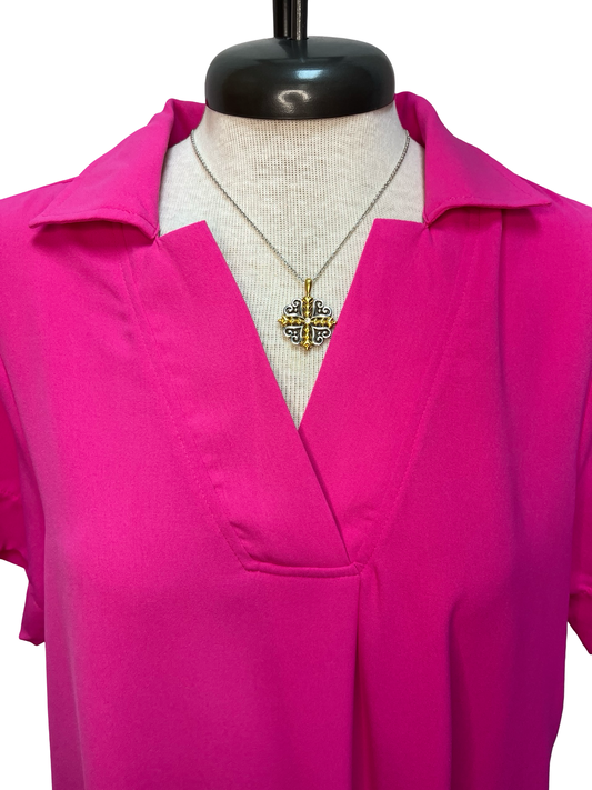 Collared Mini Dress with Pockets Hot Pink