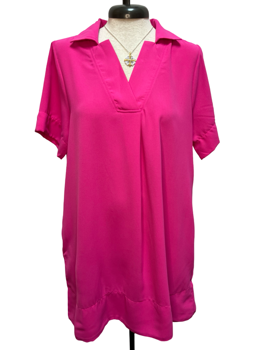 Collared Mini Dress with Pockets Hot Pink