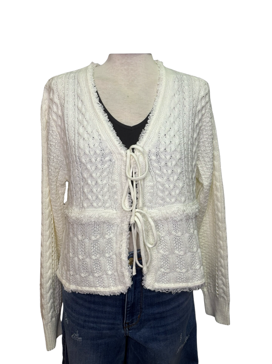 Cardigan Sweater with Front Ties Cream
