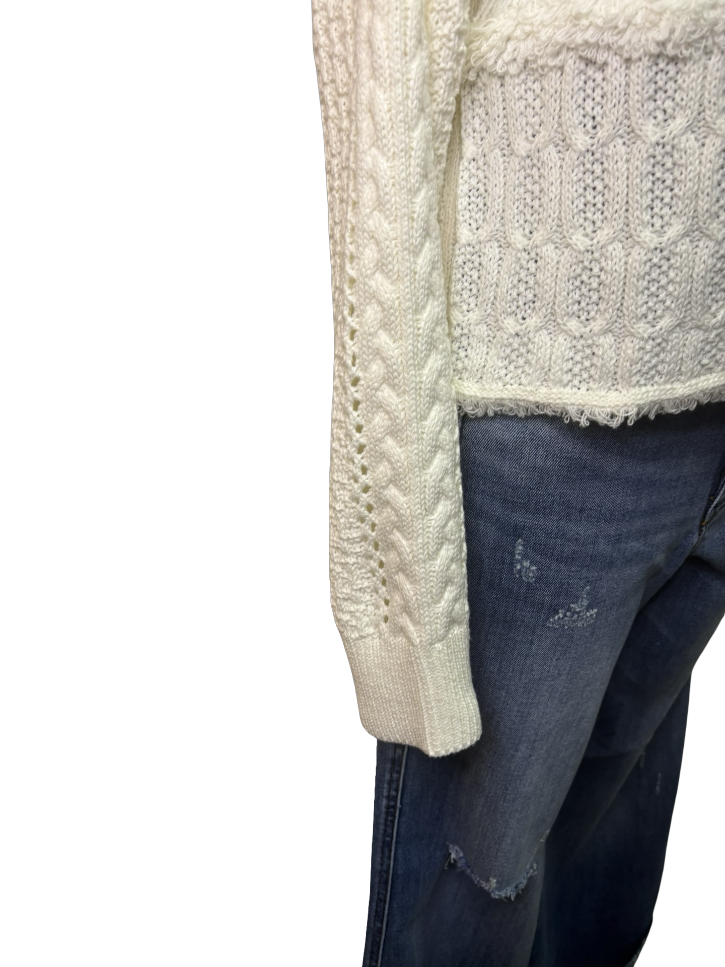 Cardigan Sweater with Front Ties Cream