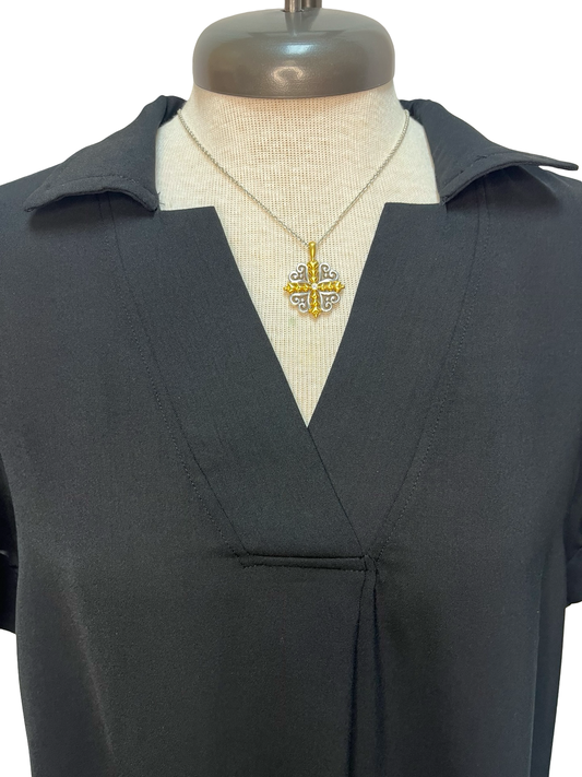 Collared Mini Dress with Pockets Black