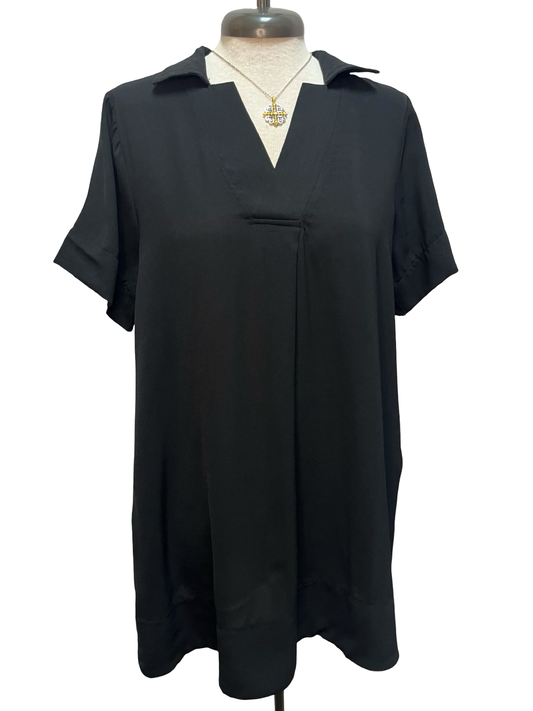 Collared Mini Dress with Pockets Black