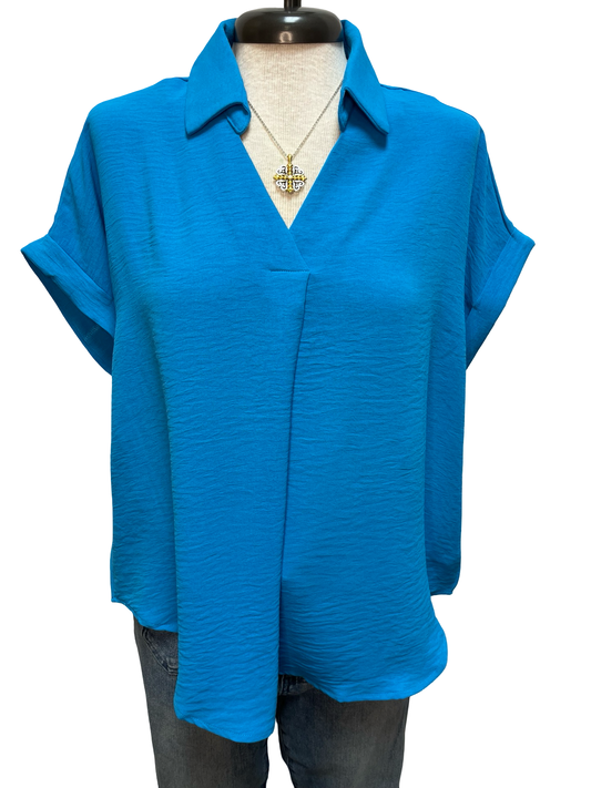 Collared Woven Top Diva Blue
