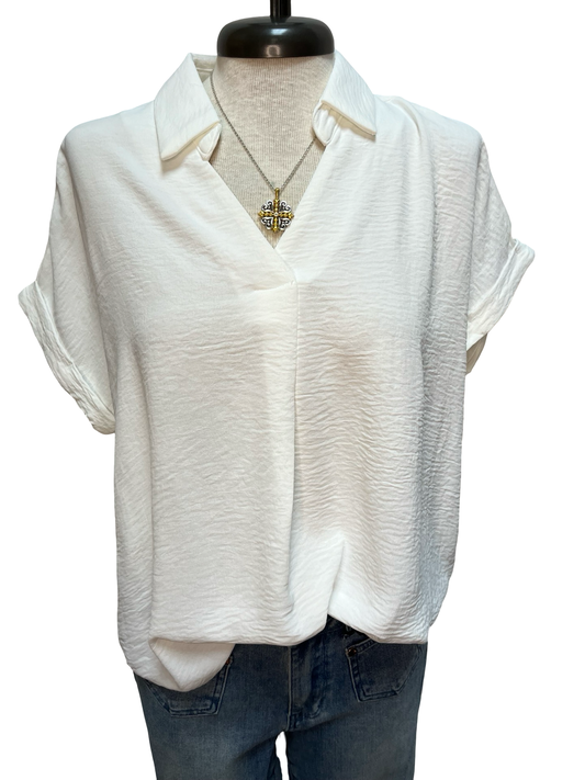 Collared Woven Top Off White