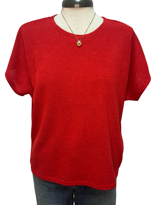Drop Sleeve Round Neck Knit Top Red