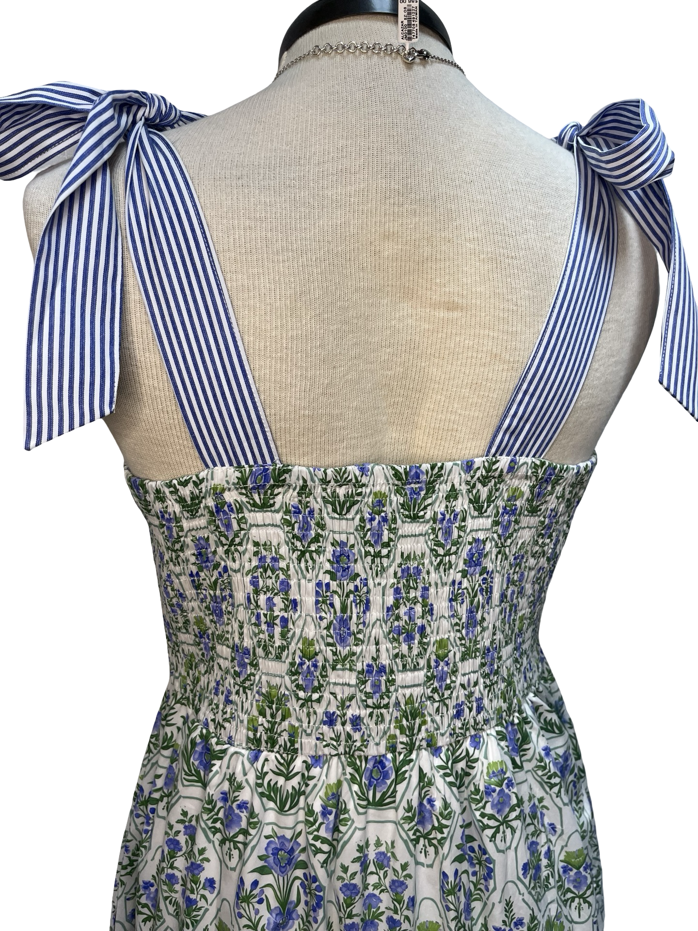 Tied Shoulder Tiered Print Maxi Dress with Pockets Green/Blue