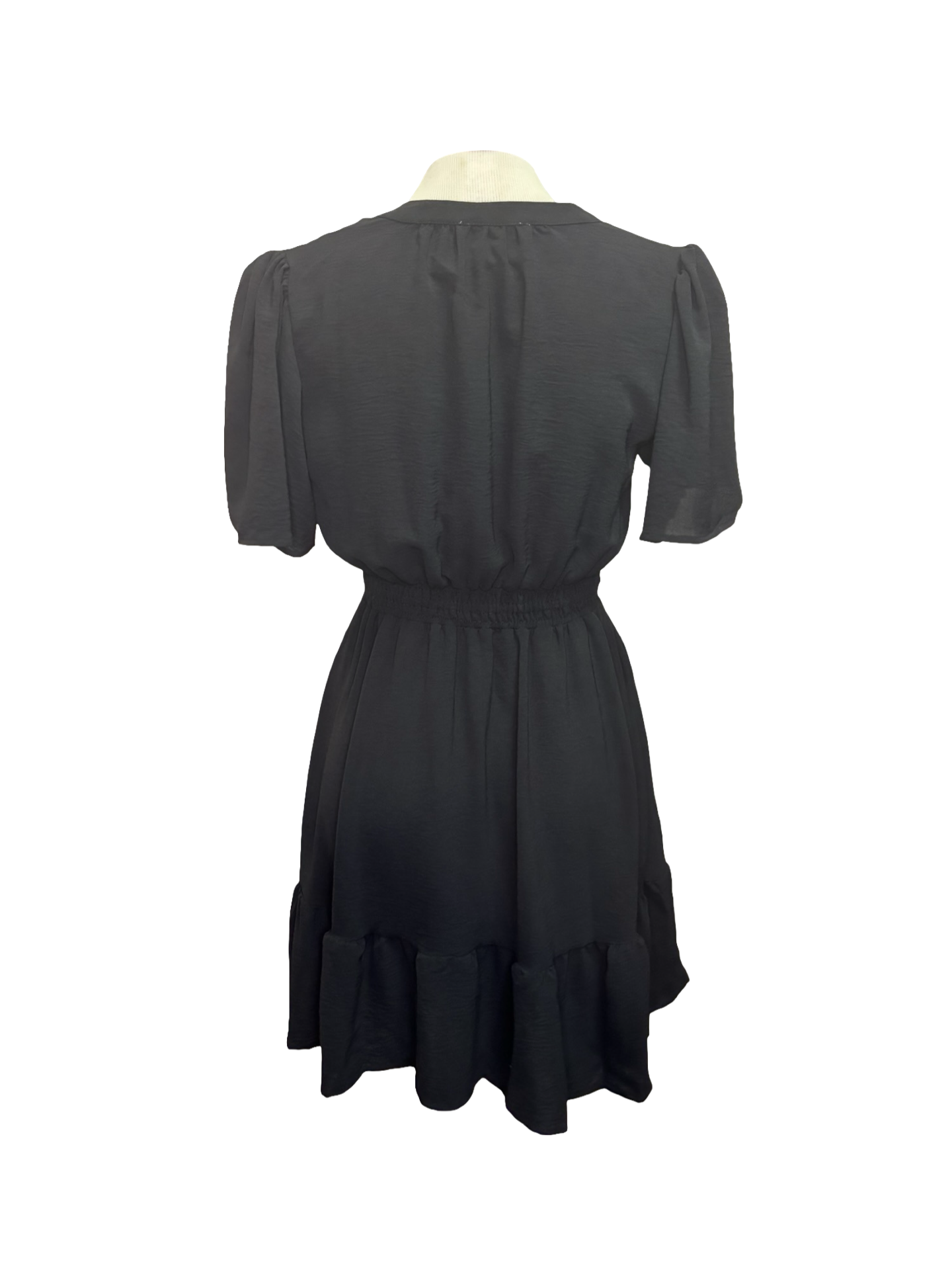 Bell Sleeve Waisted Mini Dress Black