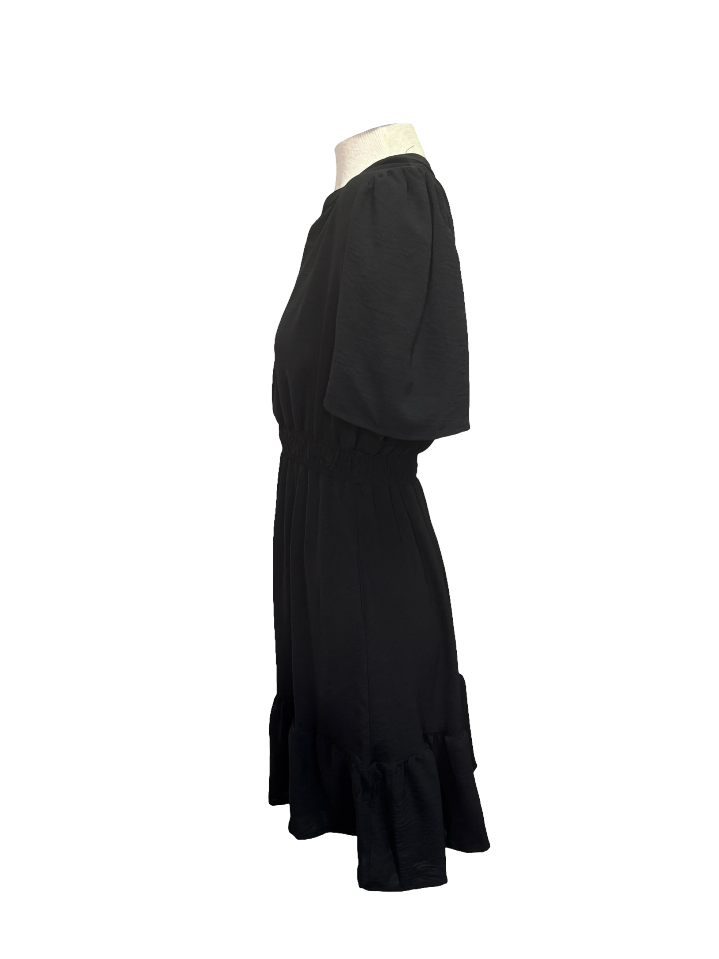 Bell Sleeve Waisted Mini Dress Black