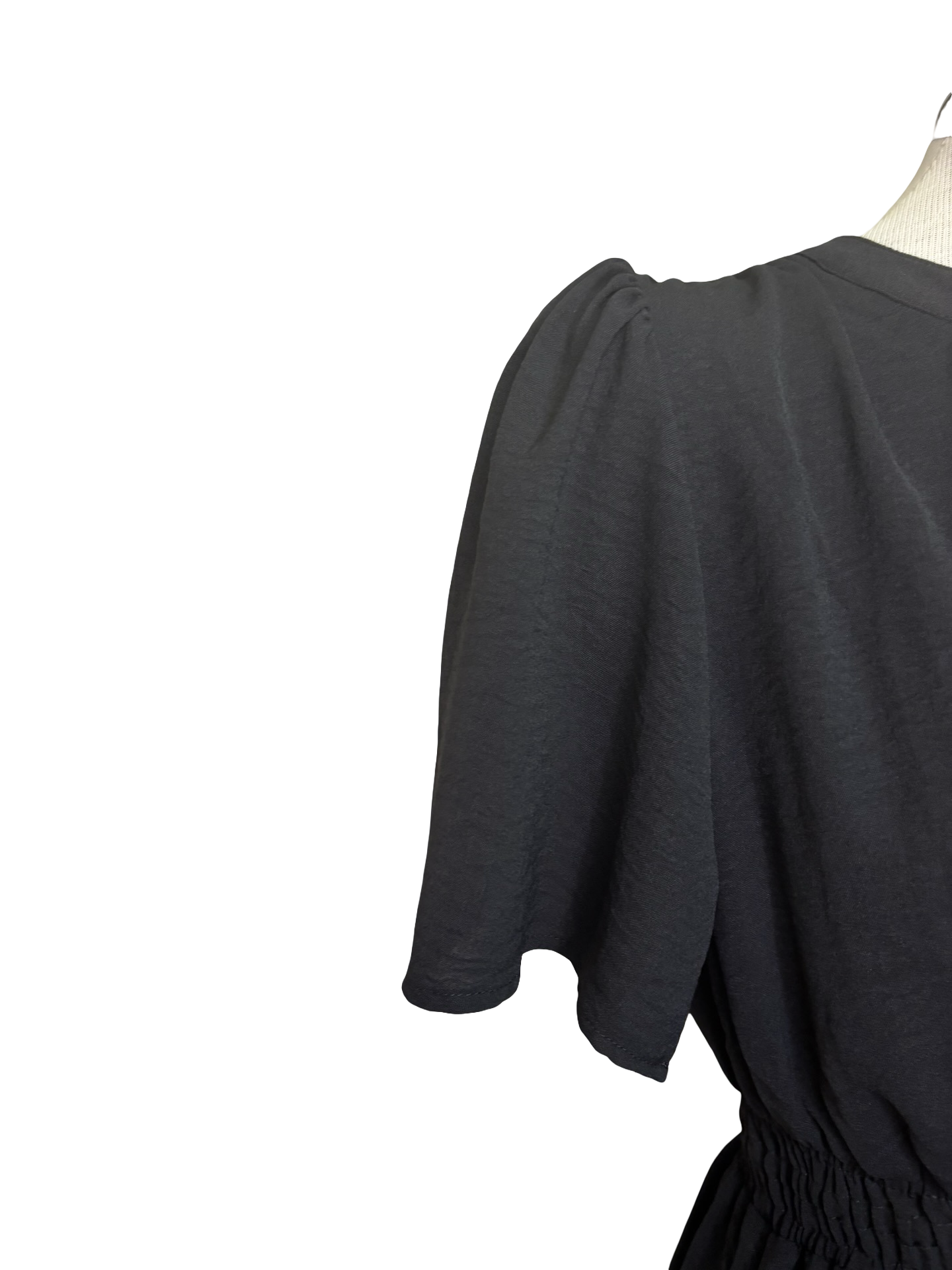 Bell Sleeve Waisted Mini Dress Black