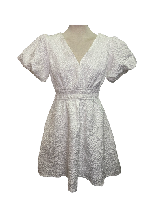 Puff Sleeve Jaquard Mini Dress Off White