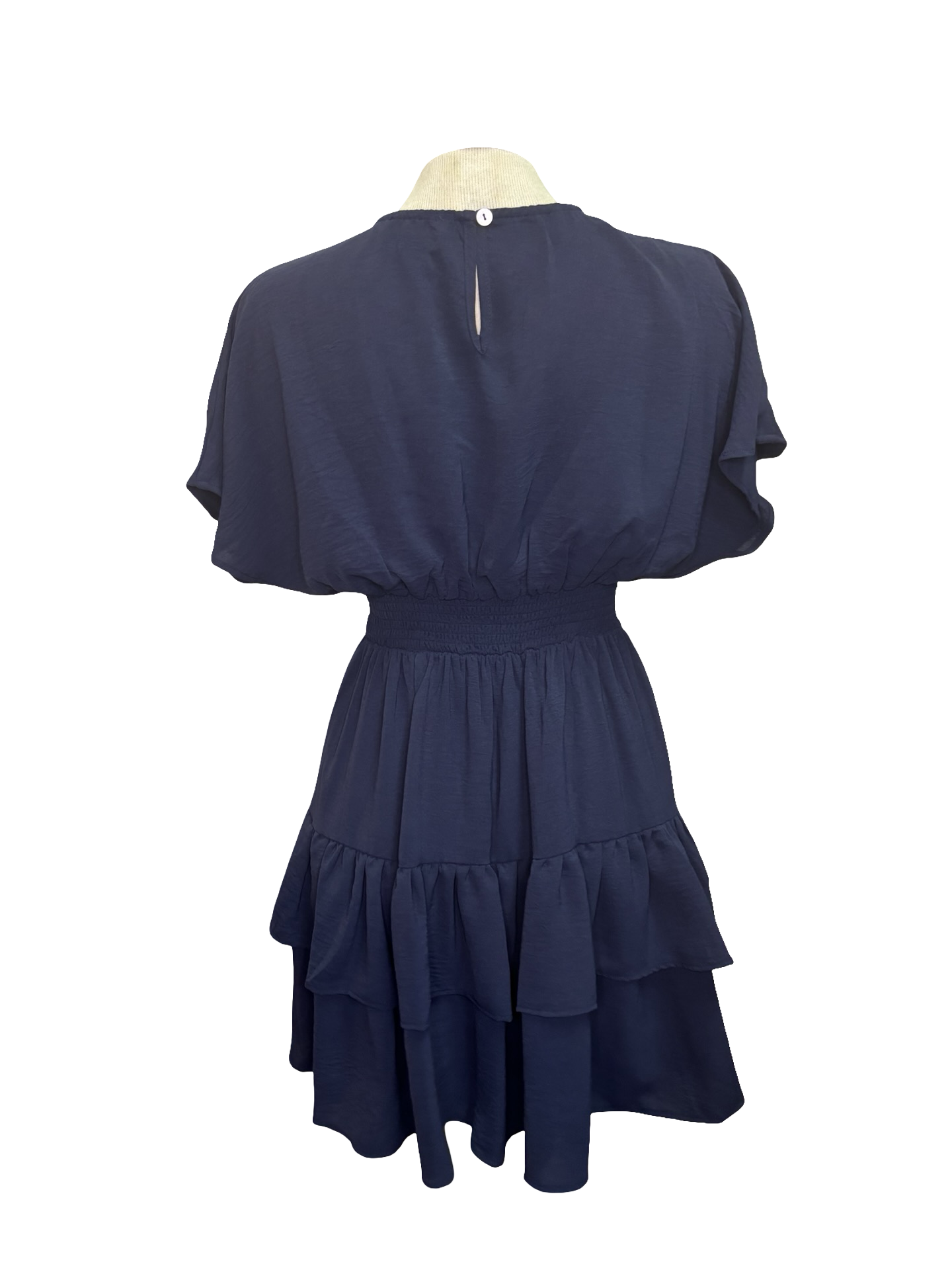 Smocked Waist Short Sleeve Mini Dress Navy