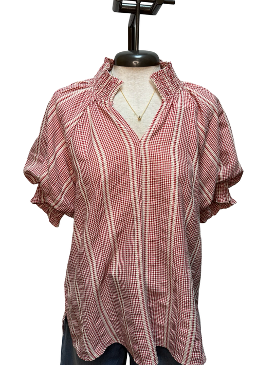 Short Puff Sleeve Stripe Top Red
