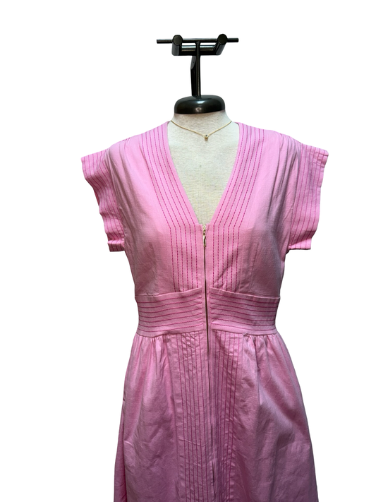 Short Sleeve Zip Up Dress Pink