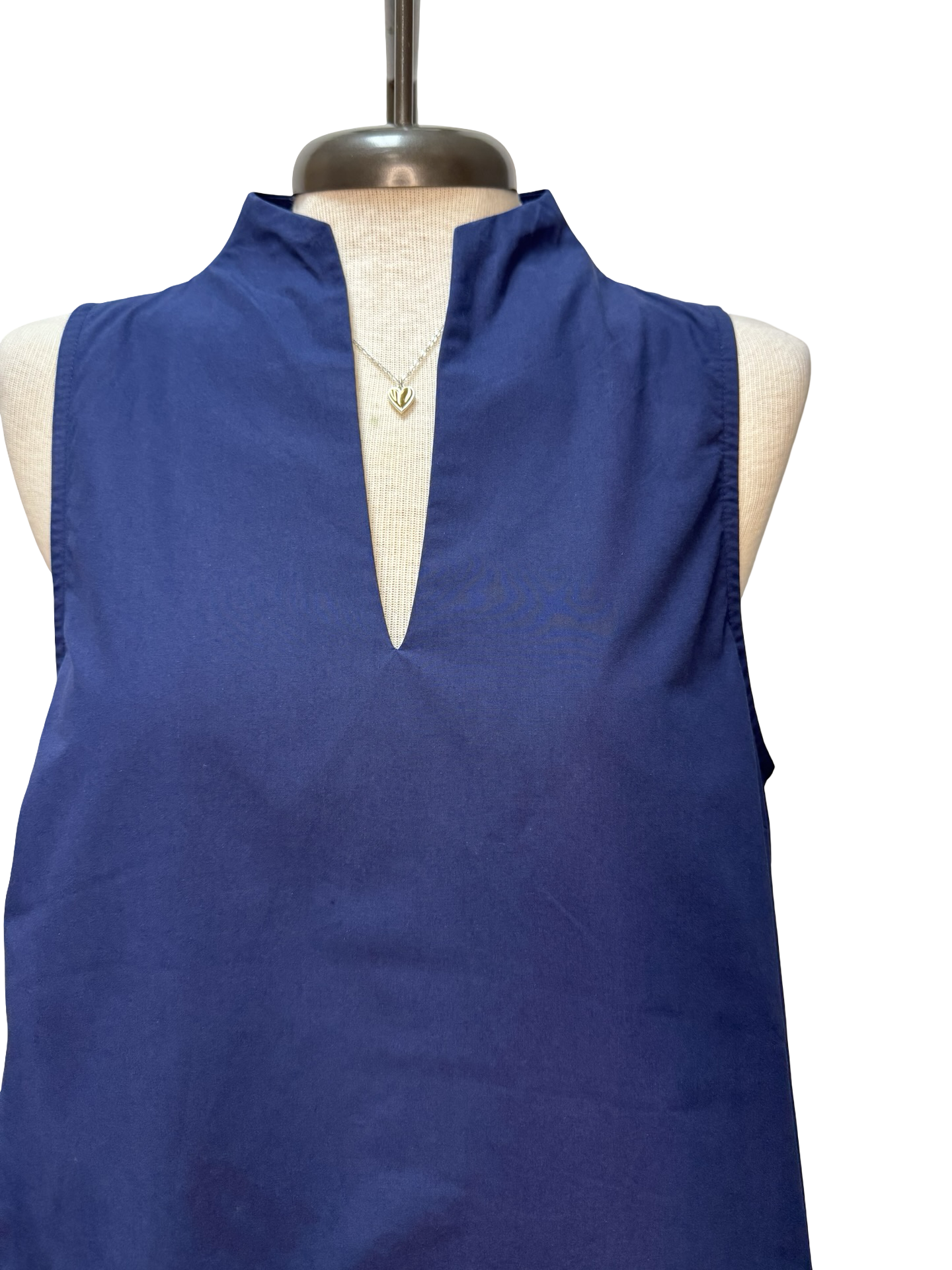 Split V Neck Stand Collar Top Navy