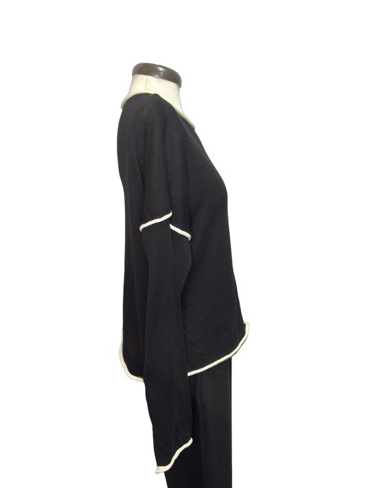 Gibraltar Wide Sleeve Knit with Contrast Trim Top Black/Cream