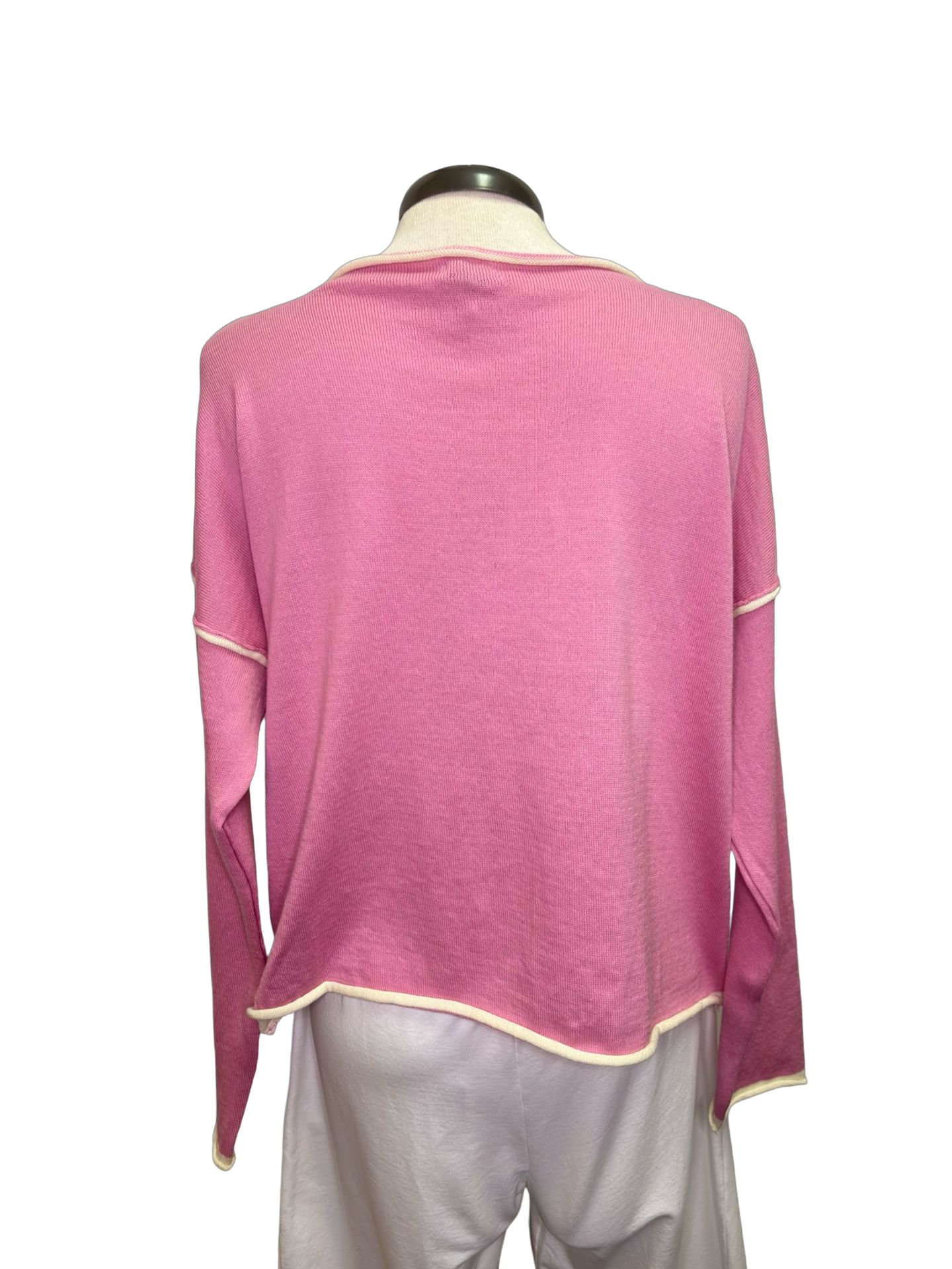 Gibraltar Wide Sleeve Knit with Contrast Trim Top Pink/Cream