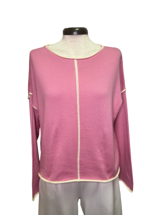 Gibraltar Wide Sleeve Knit with Contrast Trim Top Pink/Cream