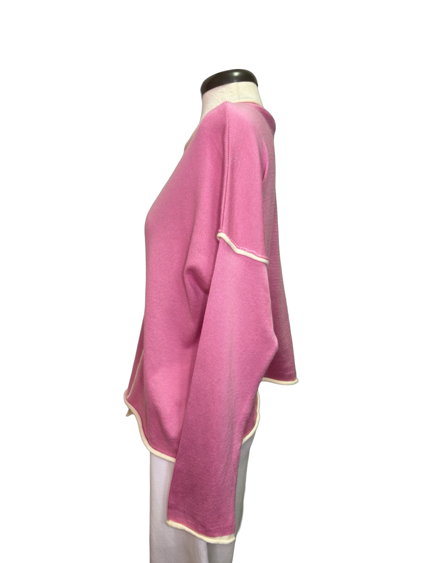 Gibraltar Wide Sleeve Knit with Contrast Trim Top Pink/Cream