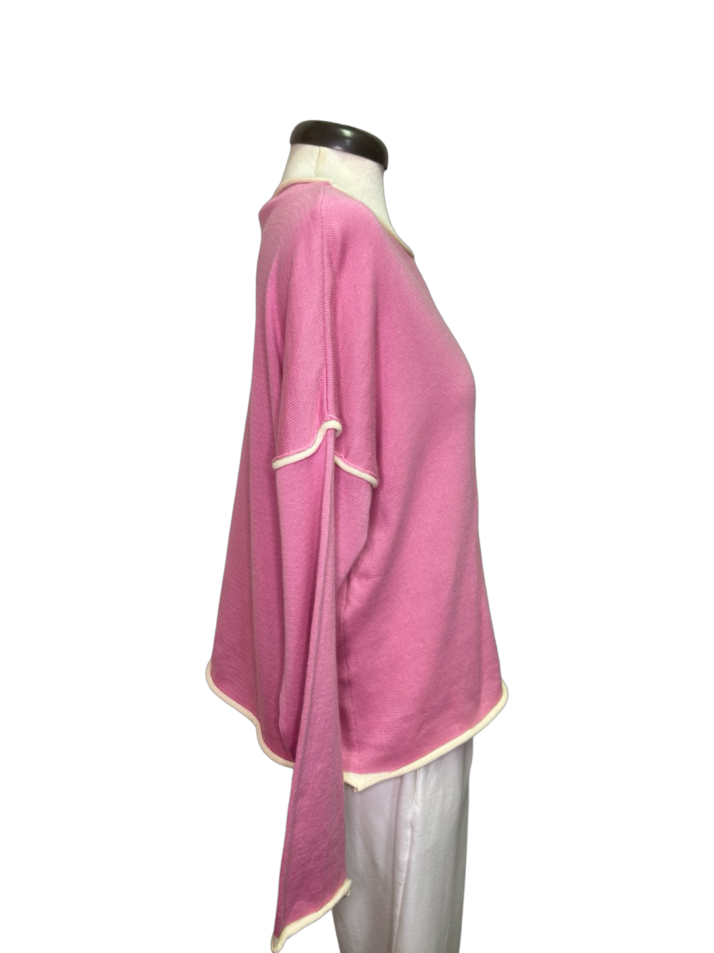 Gibraltar Wide Sleeve Knit with Contrast Trim Top Pink/Cream