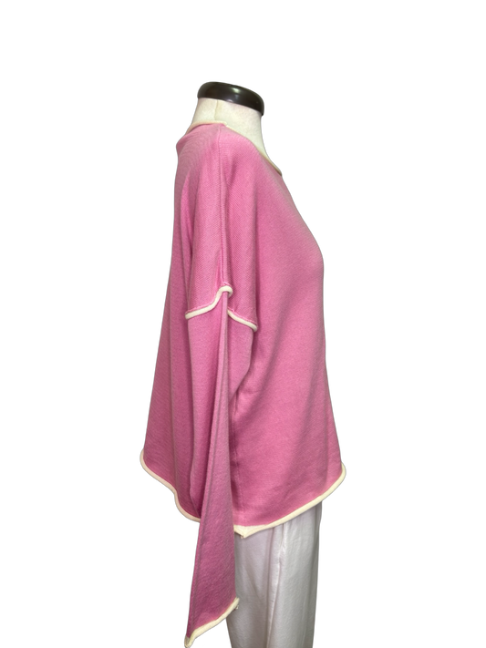 Gibraltar Wide Sleeve Knit with Contrast Trim Top Pink/Cream