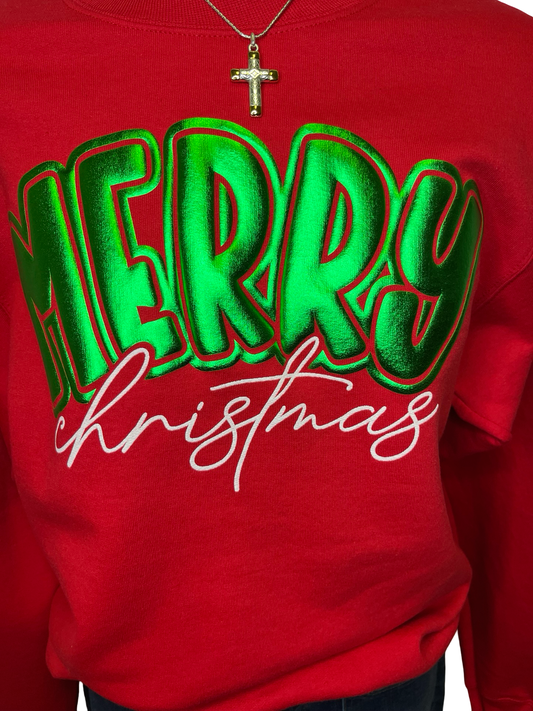 Merry Christmas in Green Puff Sweatshirt