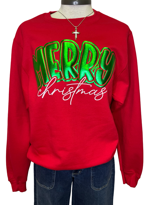 Merry Christmas in Green Puff Sweatshirt