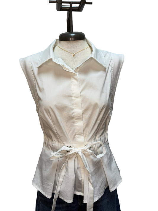 Tie Waist Cap Sleeve Top Off White